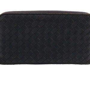 Bottega Veneta Black/Dark Gray Intrecciato Zippy Wallet Elegant